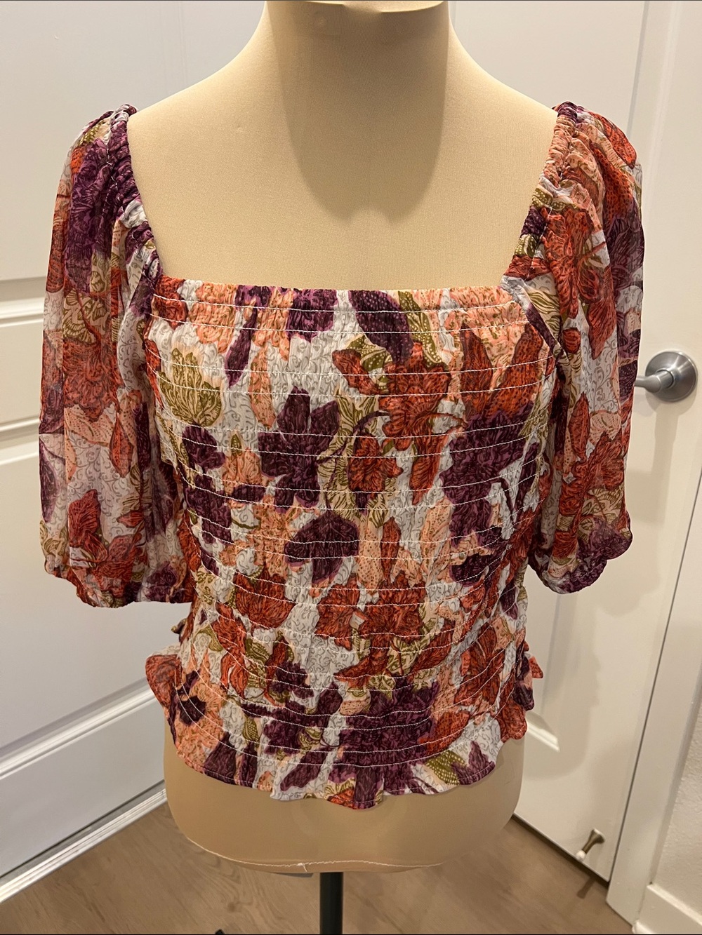 Old Navy Multicolor Floral Smocked Square-Neck Blouse